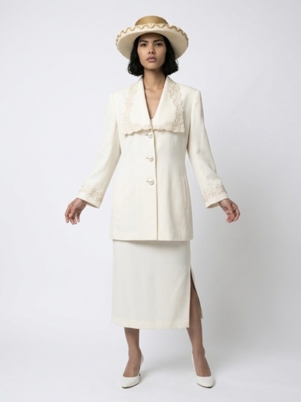 COPY - VINTAGE RAFAEL LADIES OFF-WHITE SKIRT SUIT 18. NWT
